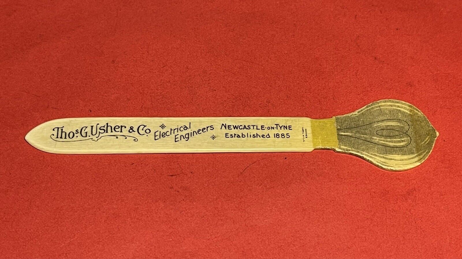 EARLY 1900s THOS USHER ELECTRICAL ENGINEER ADVERT CELLULOID PAPER KNIFE-BOOKMARK
