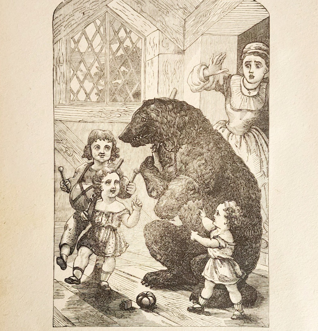 1880s Circus Bear Playing With Children Wood Engraving Victorian Animals A4D 1880s Circus Bear Playing With Children Wood Engraving Victorian Animals A4D