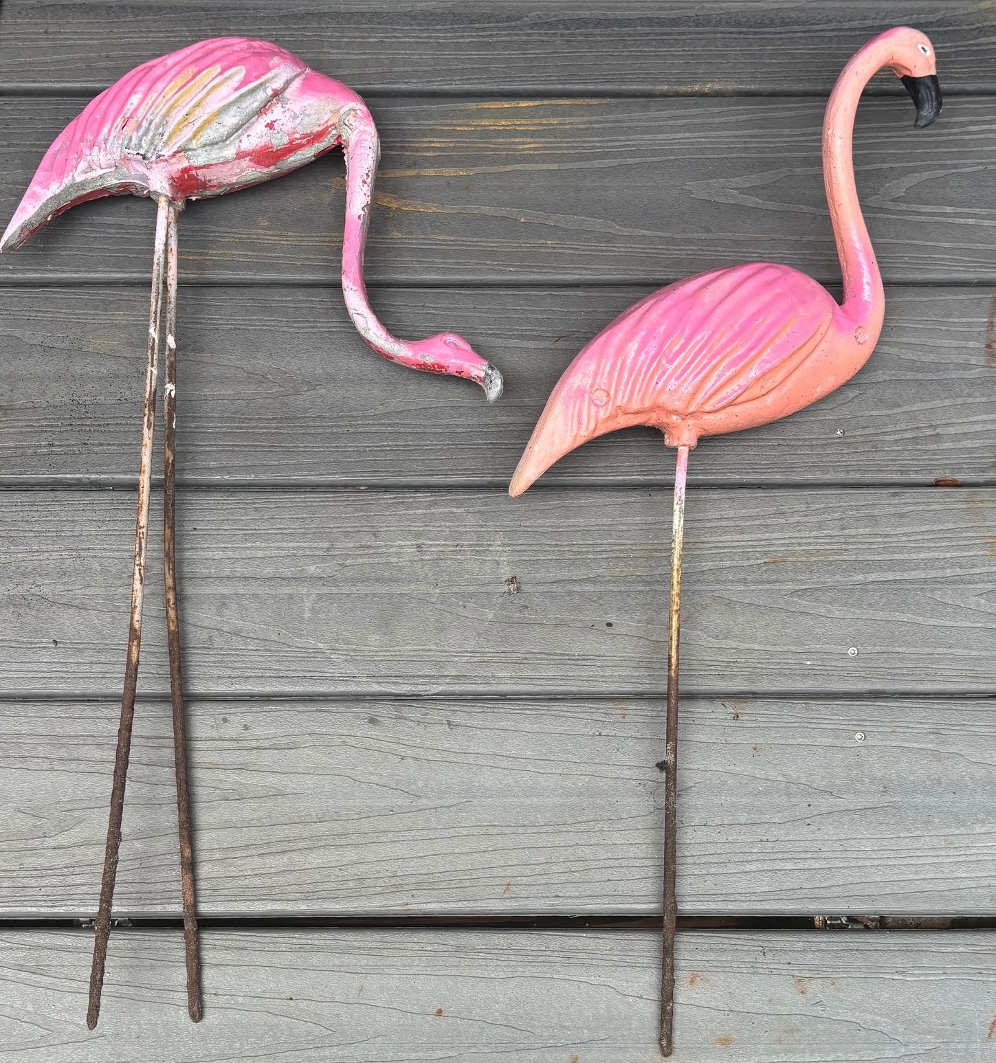 Vintage 1940s Florida Cast Aluminum Lawn Flamingos Vintage 1940s Florida Cast Aluminum Lawn Flamingos