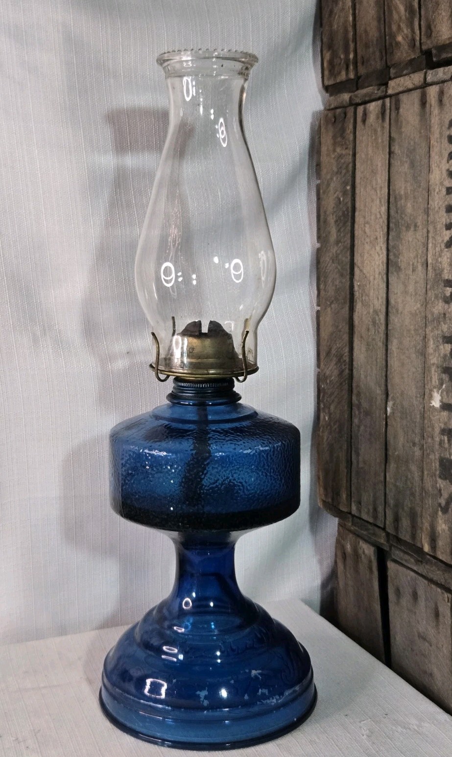Vintage EARLY AMERICAN Cobalt Blue HOMESTEADER Oil Lamp 18" Vintage EARLY AMERICAN Cobalt Blue HOMESTEADER Oil Lamp 18"