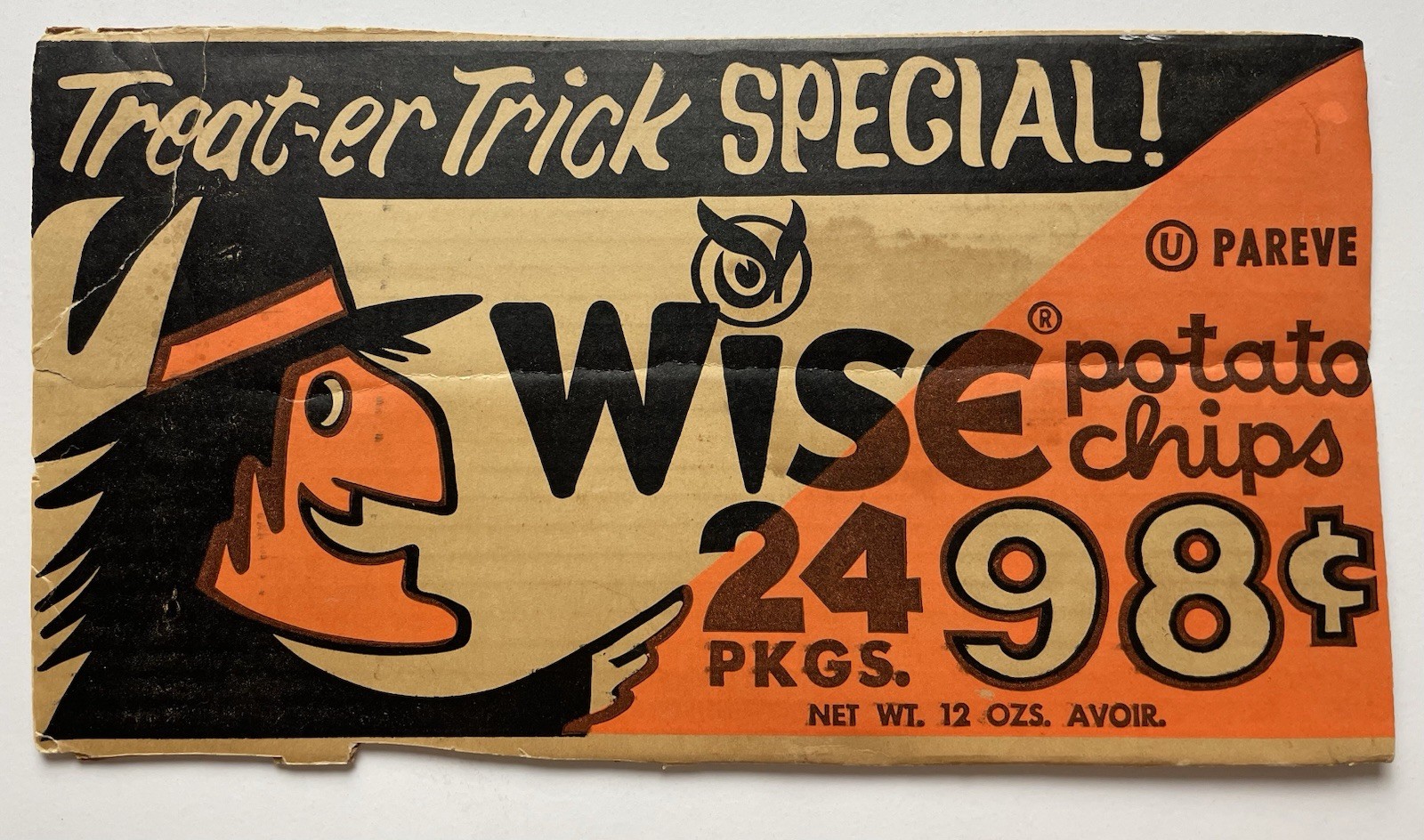 1960’s Wise Potato Chips Box Panel Halloween Witch Advertising Trick Or Treat