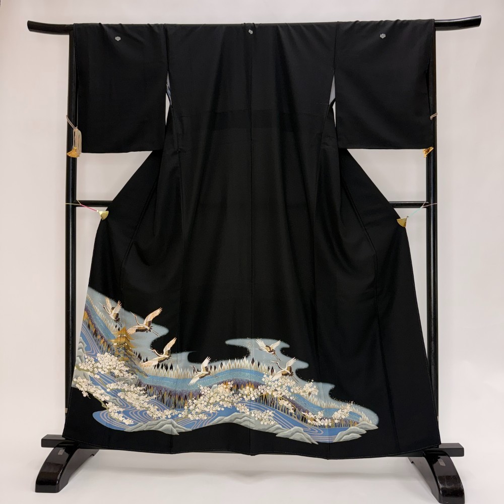 Japanese Kimono polyester wedding L Size Black tomesode "kurotomesode" 6212 Japanese Kimono polyester wedding L Size Black tomesode "kurotomesode" 6212