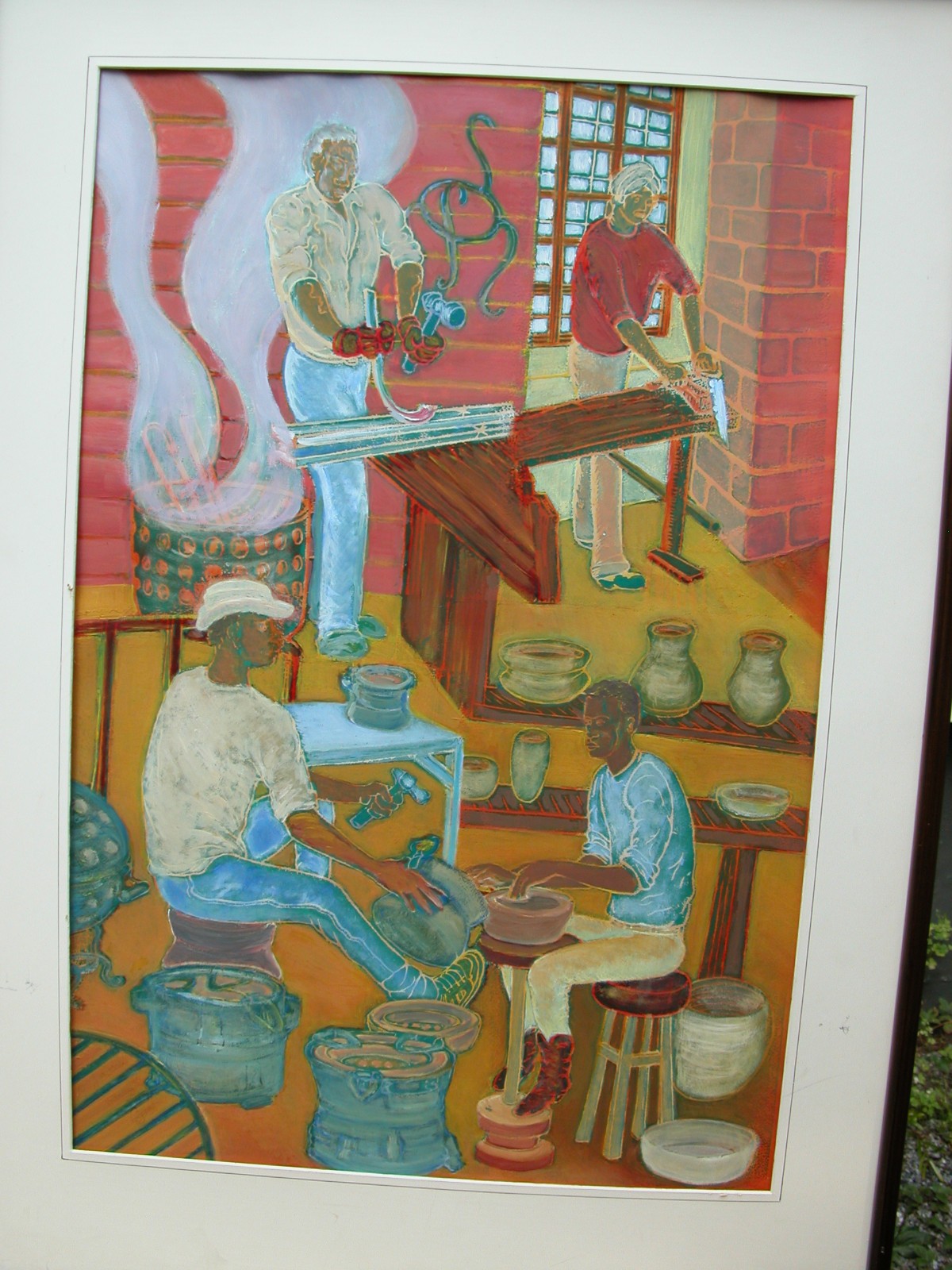 LARGE Vintage Kenya Gallery African Folk Art Painting ARTISANS Working Signed LARGE Vintage Kenya Gallery African Folk Art Painting ARTISANS Working Signed