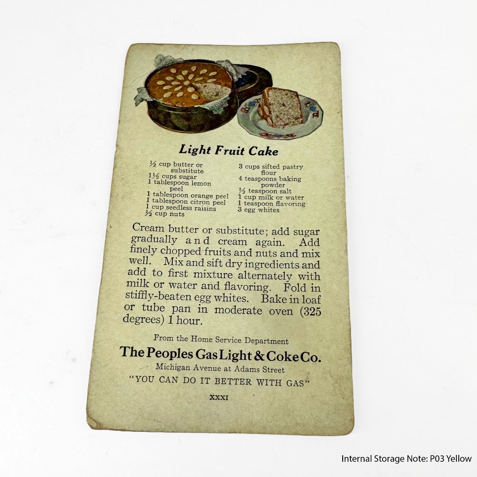 Vintage 1930s Peoples Gas Light & Coke Co. Fruit Cake Recipe Card Advertising