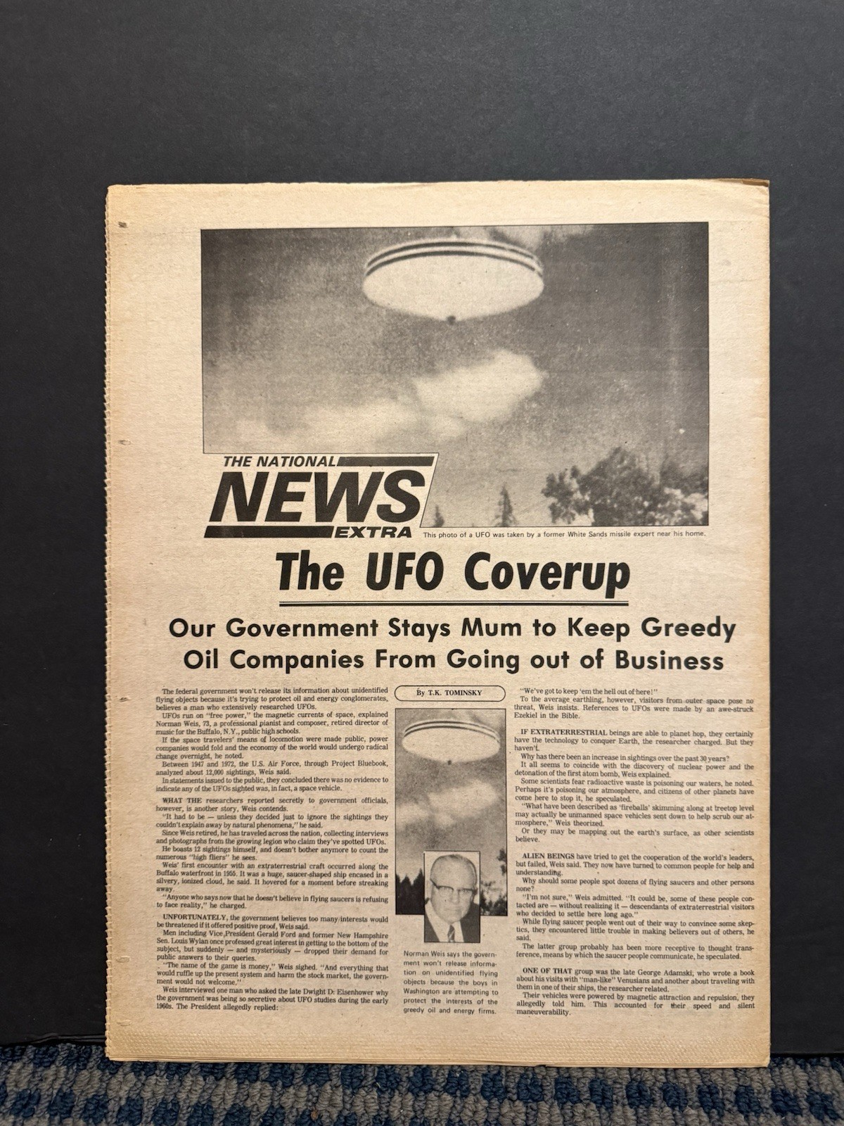 1974 The National News Extra Newspaper, The UFO Cover Up, Fattest Man (VRN10L) 1974 The National News Extra Newspaper, The UFO Cover Up, Fattest Man (VRN10L)