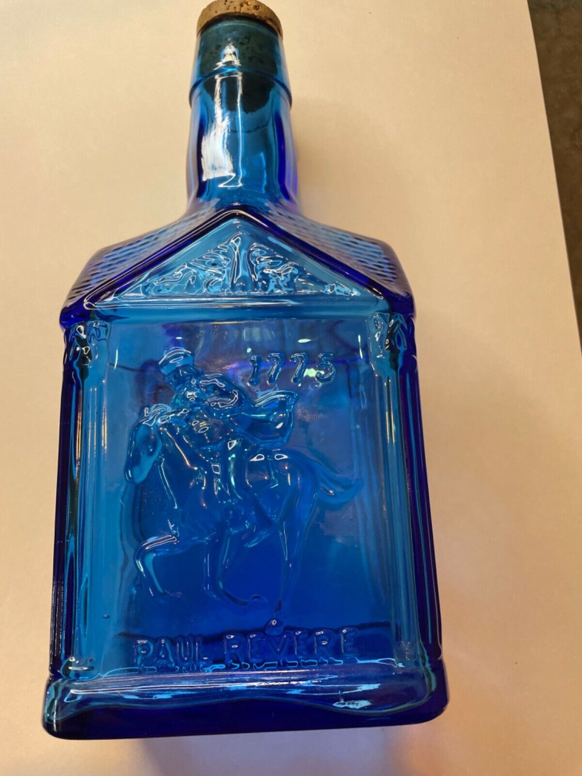 Wheaton Cobalt Blue Glass Bottle Embossed Paul Revere 1775 Vintage 8 Inches Tall
