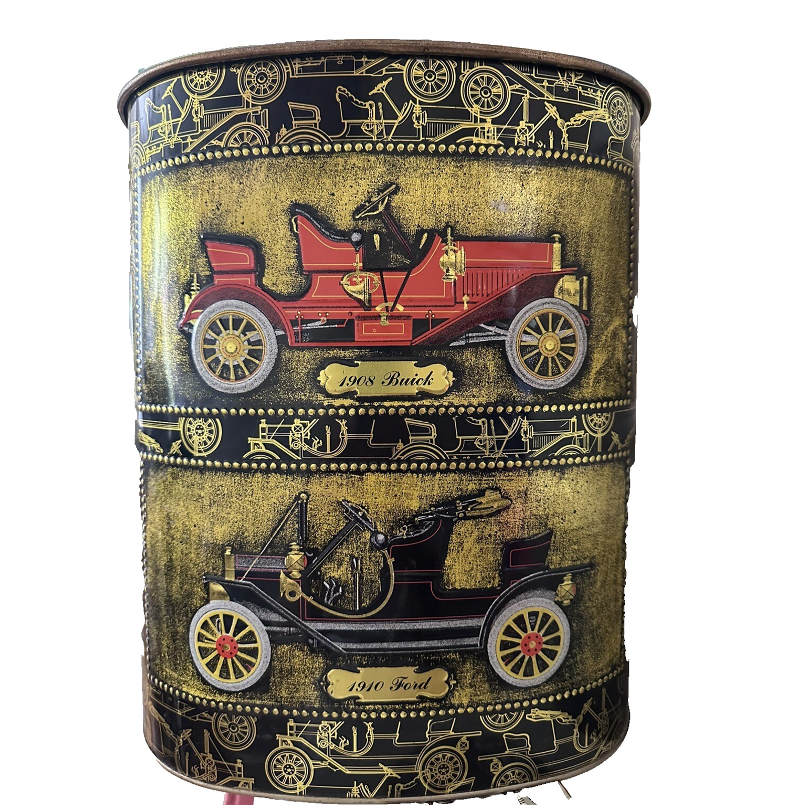 Vintage J L CLARK Metal Waist basket Trash Can Buick Ford Cars Oval 13” Auto Vintage J L CLARK Metal Waist basket Trash Can Buick Ford Cars Oval 13” Auto