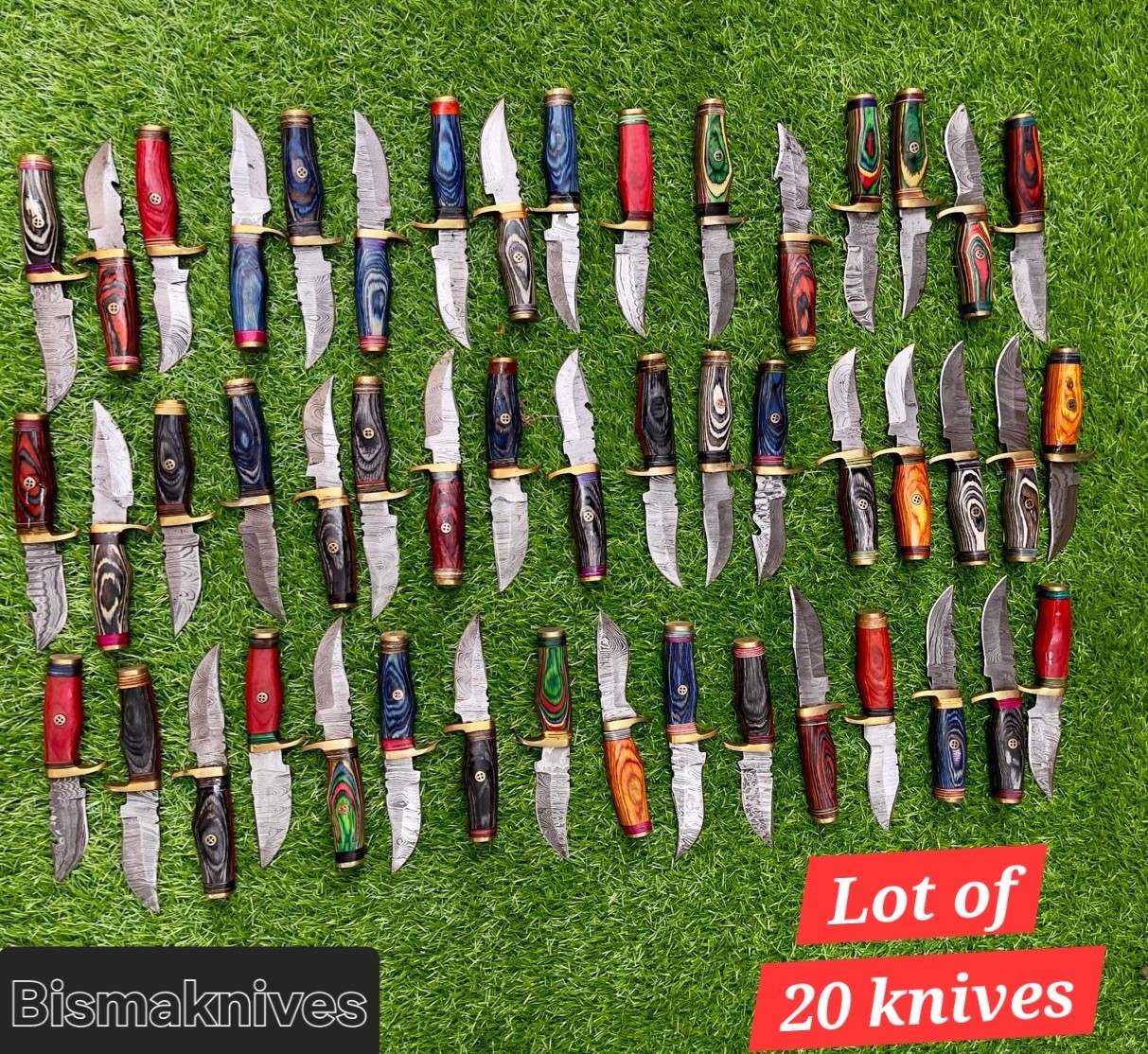Lot of 20 HANDMADE DAMASCUS STEEL SKINNER CAMPING 6 IN KNIVES W SHEATH, WHOLESAL Lot of 20 HANDMADE DAMASCUS STEEL SKINNER CAMPING 6 IN KNIVES W SHEATH, WHOLESAL