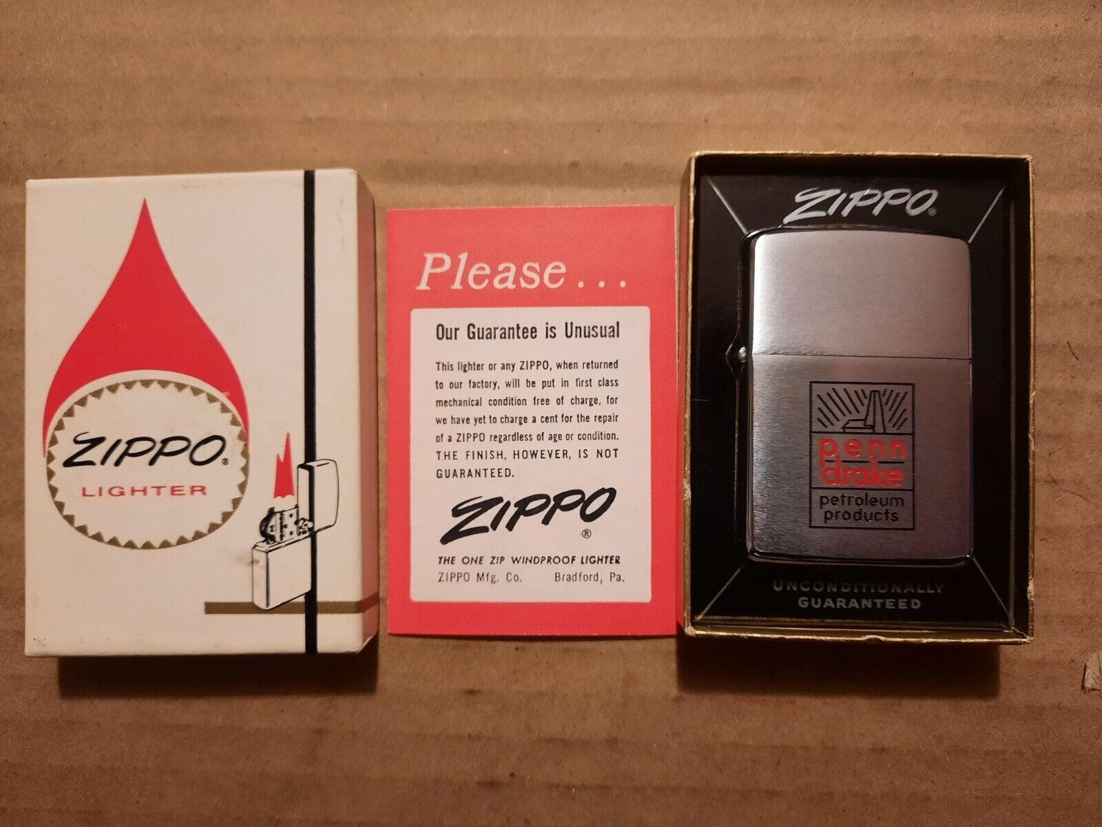 Zippo 1967 Penn Drake Oil Company With Box And Paper Never Fired Etch And Paint