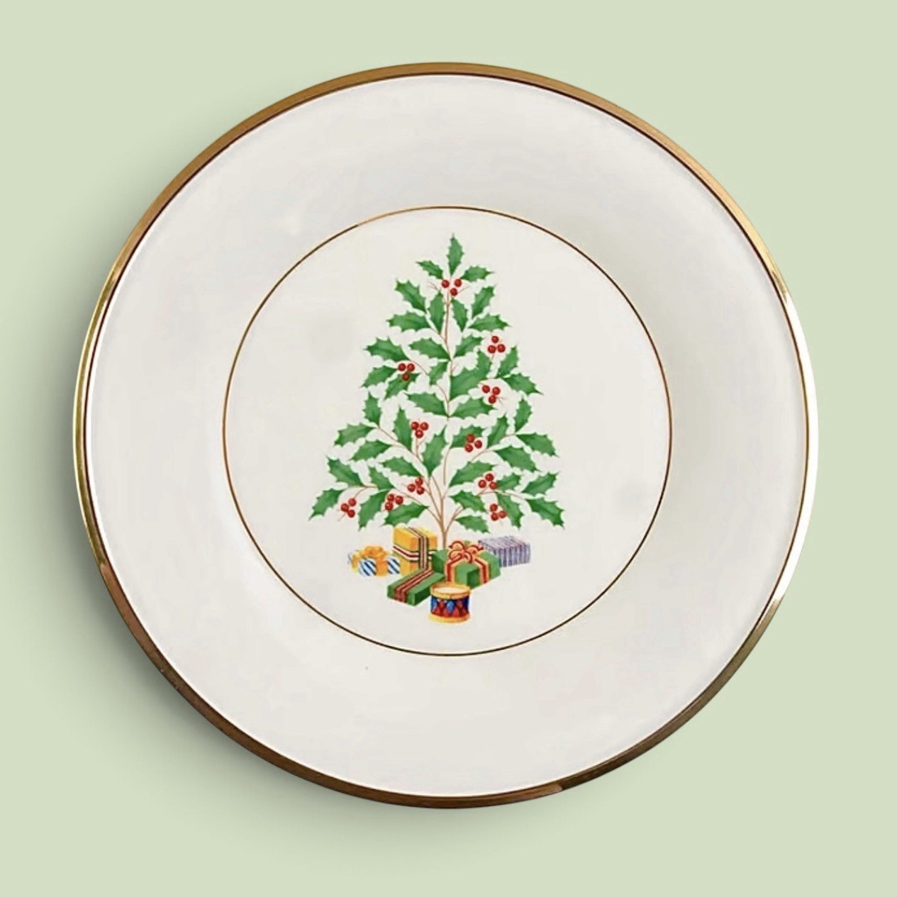 Vtg Lenox Dimension Collection Holiday Tree Gold Salad Plates 8-1/8” Set/4 NIB