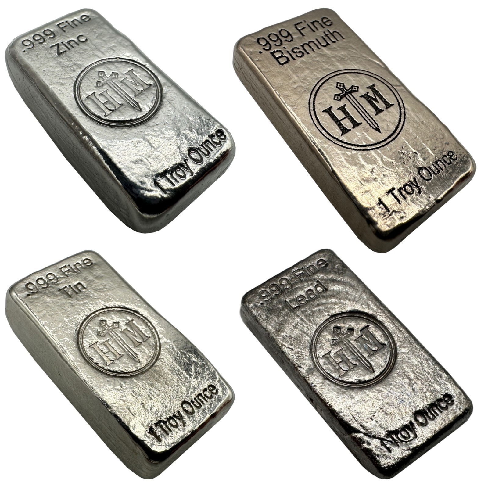 1 oz Metal Bar Set – Lead, Zinc, Bismuth, Tin Ingots for Display or Collecting 1 oz Metal Bar Set – Lead, Zinc, Bismuth, Tin Ingots for Display or Collecting