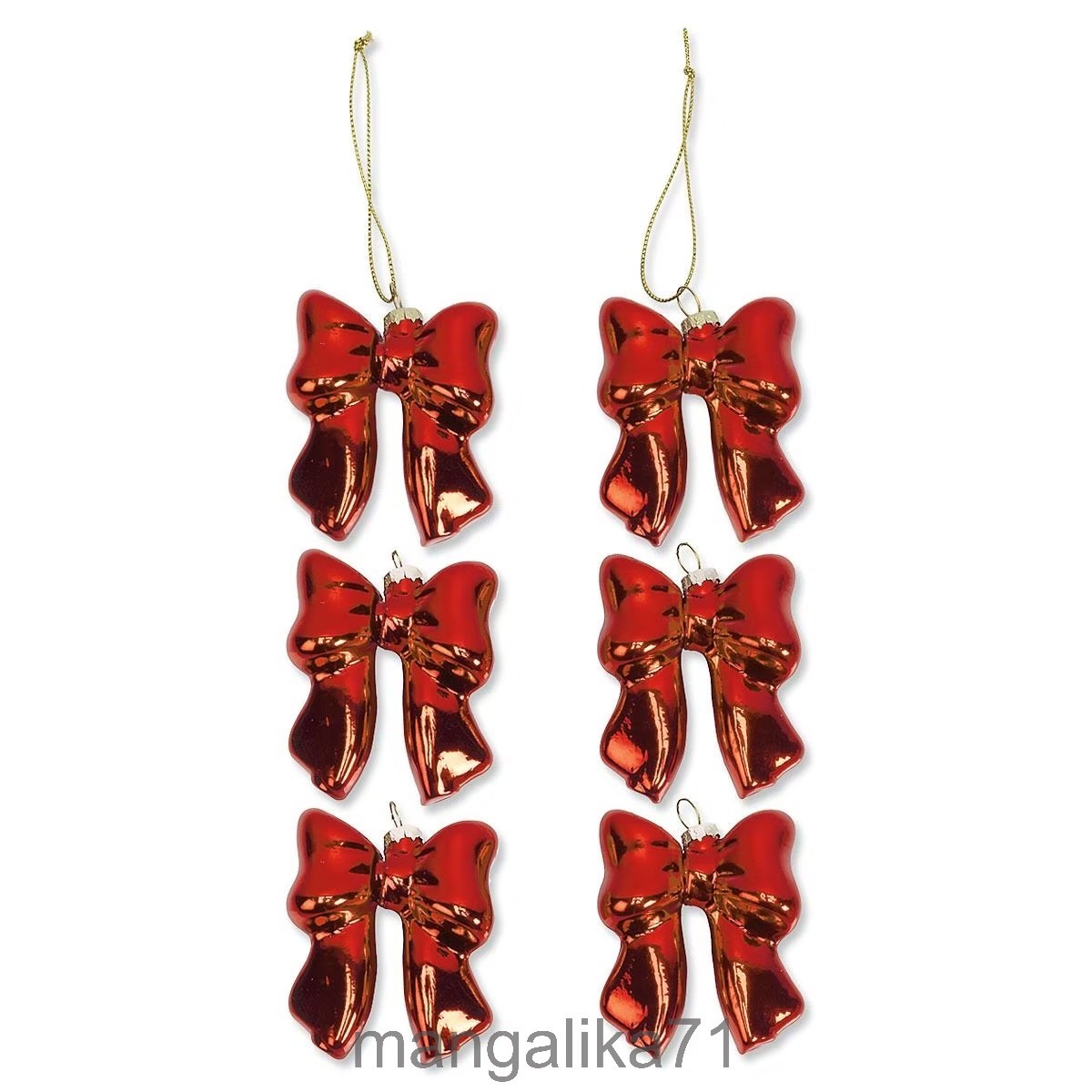 Set of 6 Red Bow Glass Ornaments - Set of 6 Red Bow Glass Ornaments -