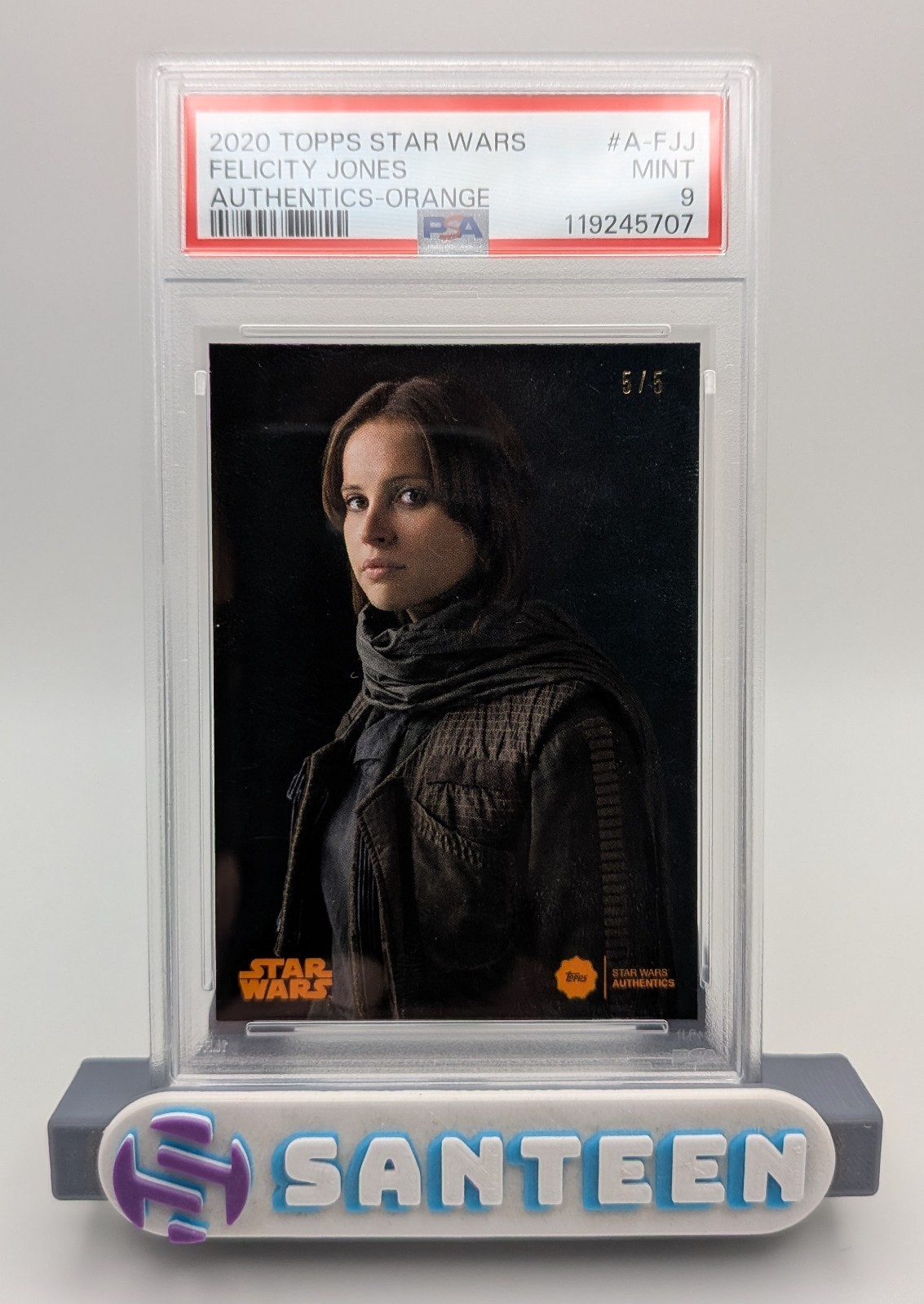 FELICITY JONES 2020 Topps Star Wars Authentics Orange #5/5 JYN ERSO PSA 9