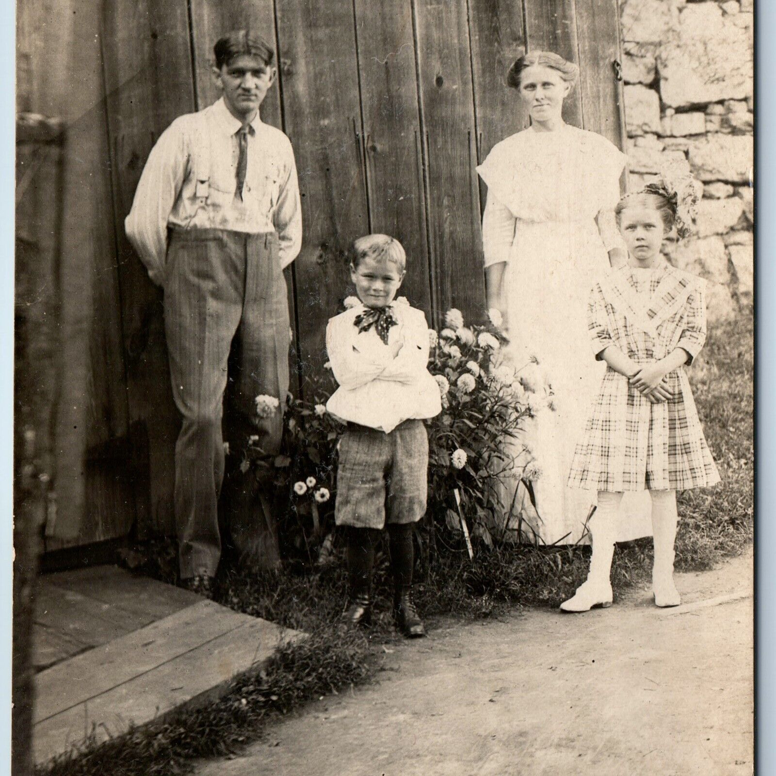 c1910s Lovely Family Outdoors RPPC Handsome Boy Father Girl Mother Photo A174