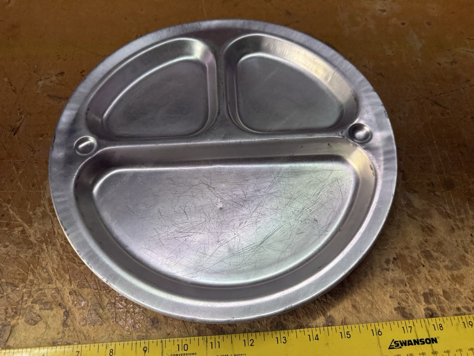 Vintage Aluminum 3 Compartment Round Cafeteria Trays Set of 5 12” Mess Plates Vintage Aluminum 3 Compartment Round Cafeteria Trays Set of 5 12” Mess Plates