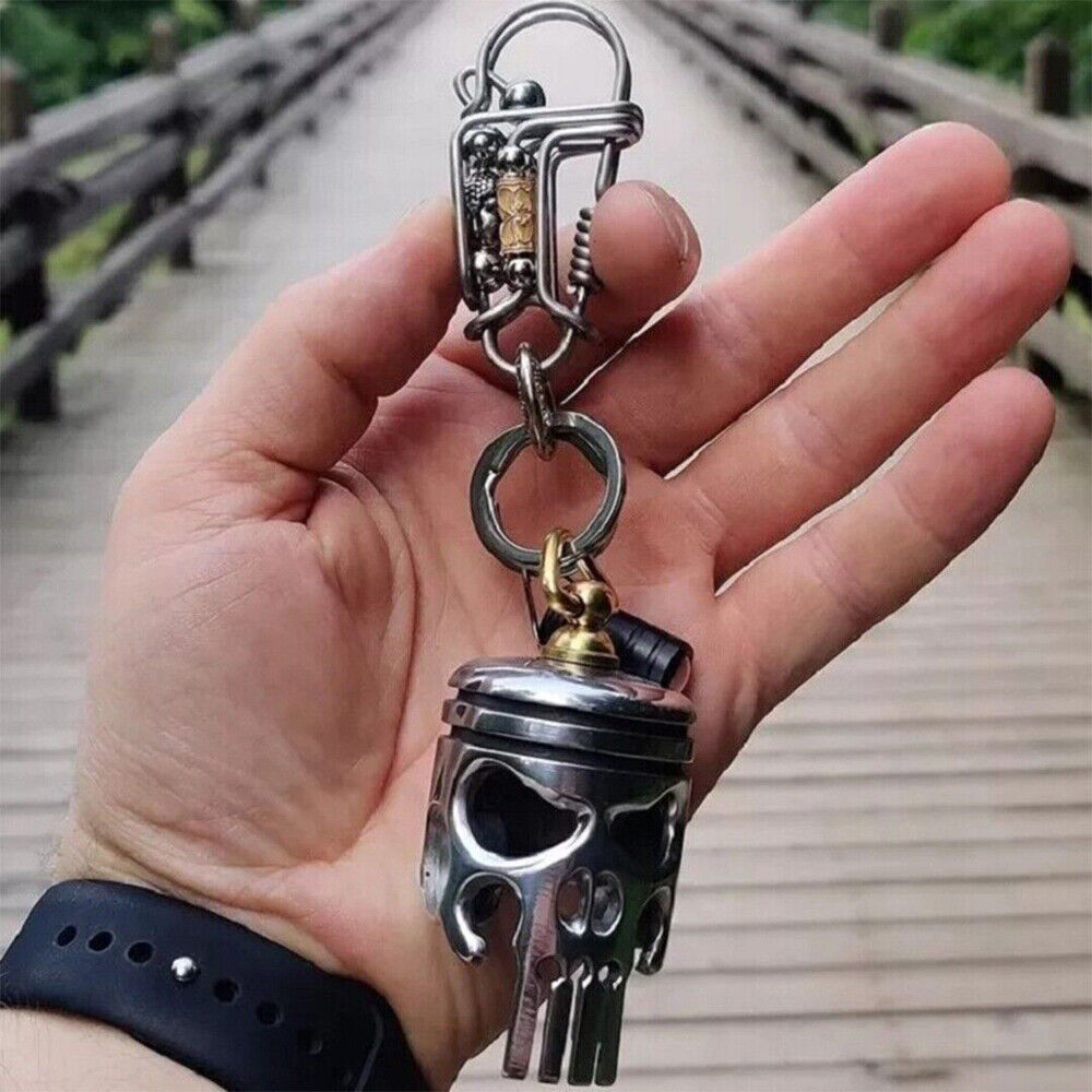 For Piston Art Keychain Skeleton Mini Pendant Car Motorcycle Key Ring Decoration