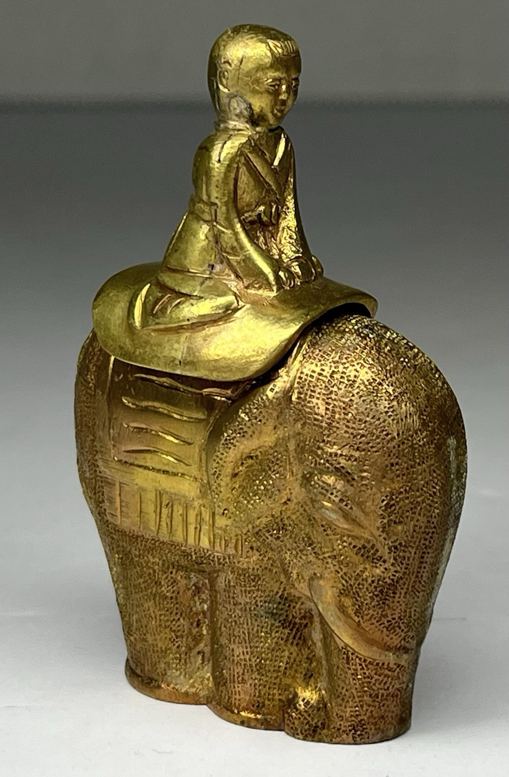 Vintage 19th Century Chinese Engraved Solid Brass Snuff Bottle Riding Elephant Vintage 19th Century Chinese Engraved Solid Brass Snuff Bottle Riding Elephant