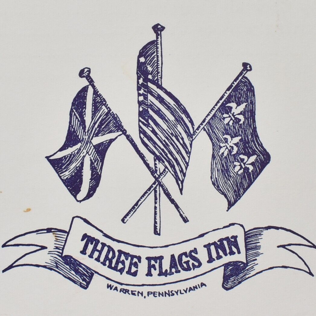 1980s Three Flags Inn Restaurant Menu Warren Pennsylvania Fleur-de-lis