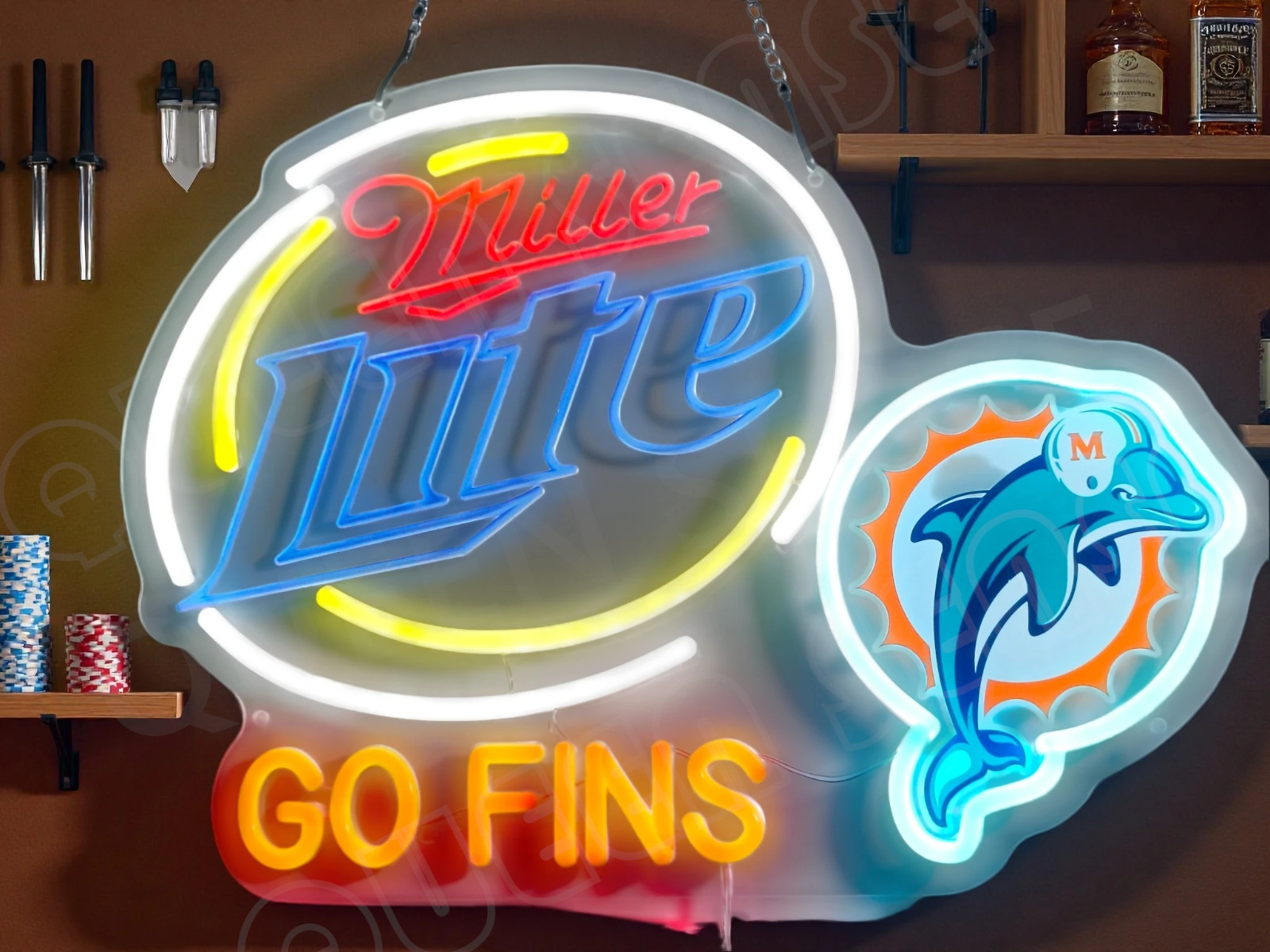 Miller Lite Beer Miami Dolphins Go LED Neon Sign With Dimmer USB Powered Light Miller Lite Beer Miami Dolphins Go LED Neon Sign With Dimmer USB Powered Light