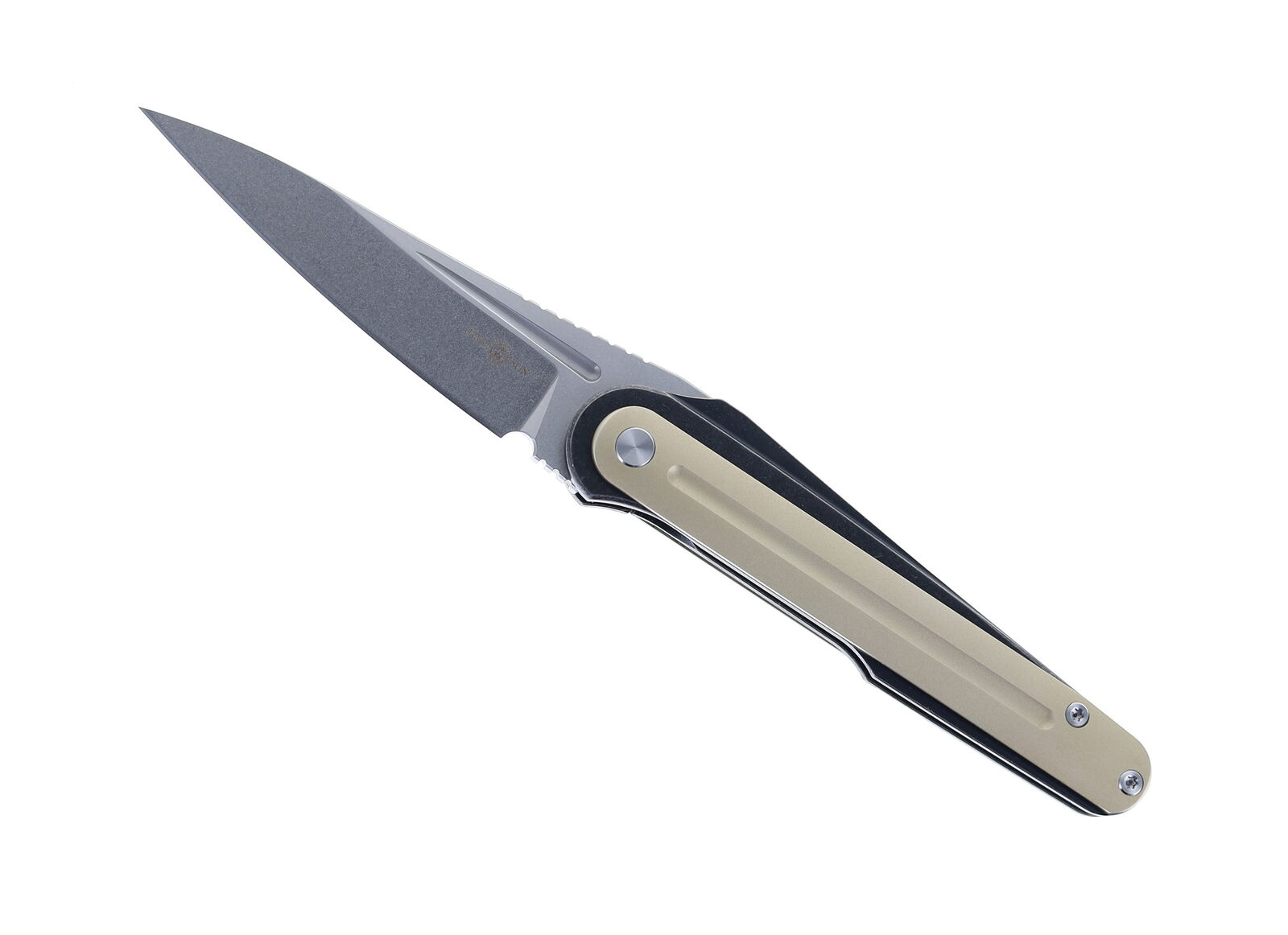 Two Sun Folding Knife Black Titanium Front Flipper Handle D2 Plain Edge TS372