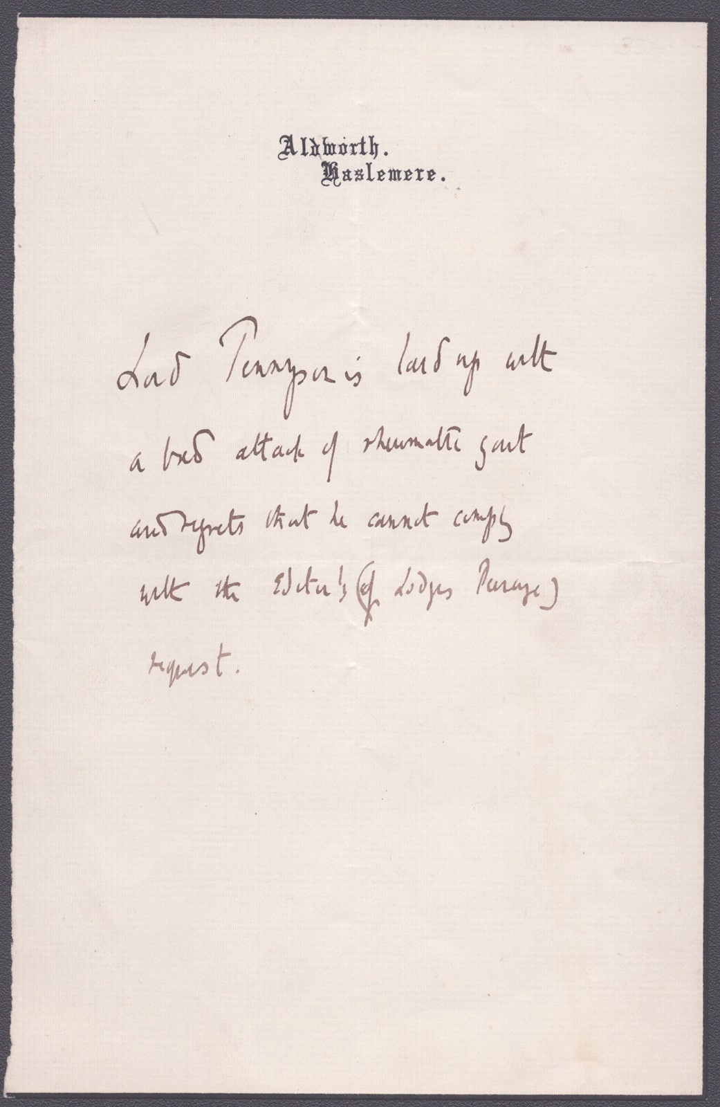 ALFRED LORD TENNYSON - THIRD PERSON AUTOGRAPH NOTE