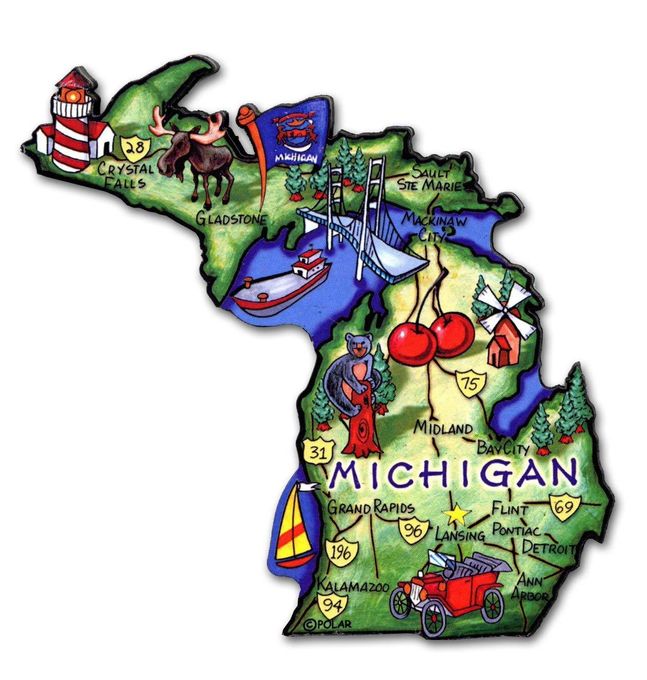 Michigan The Great Lakes State Artwood Jumbo Fridge Magnet