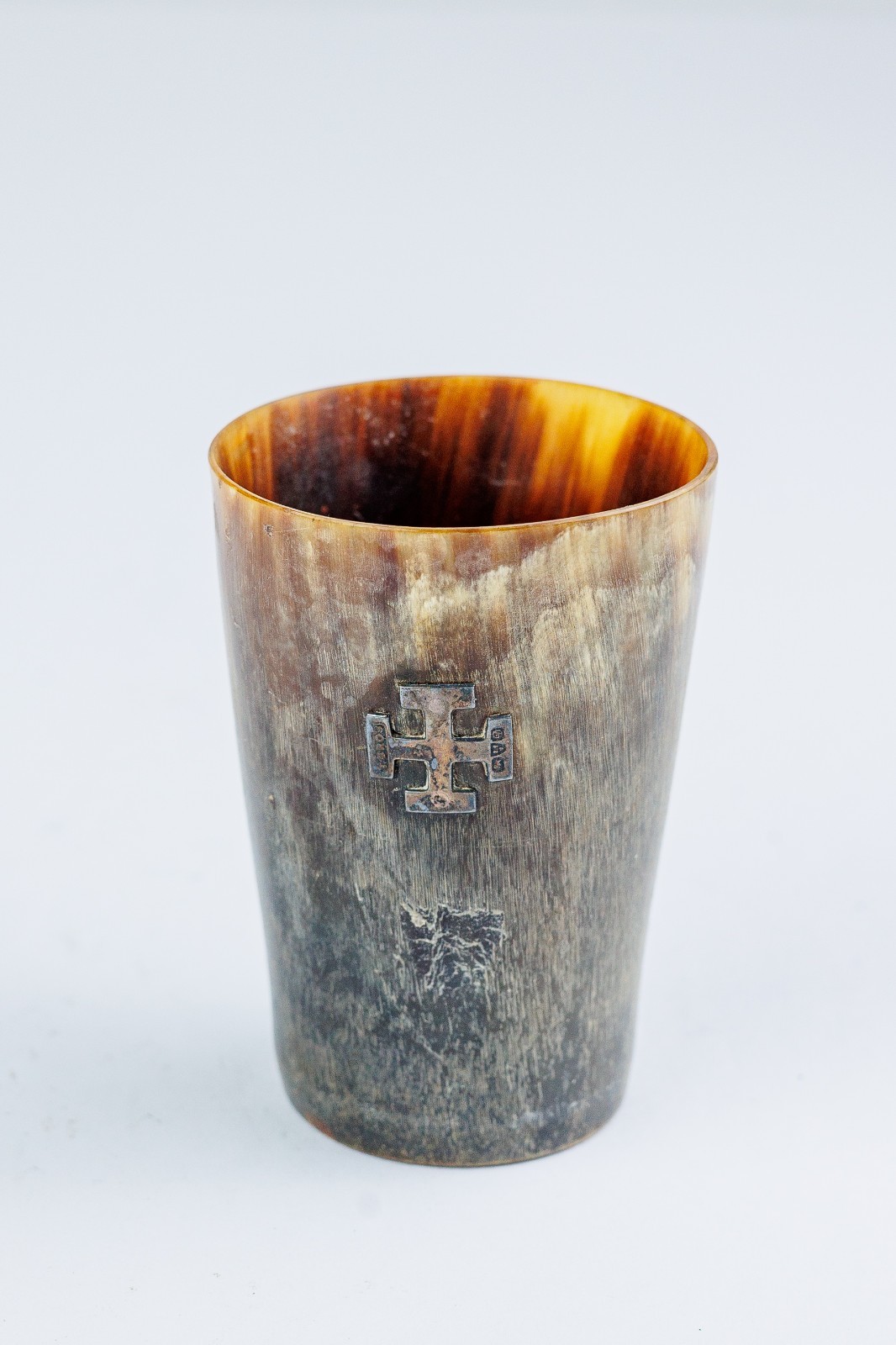 Antique Horn Beaker with Silver Cross Antique Horn Beaker with Silver Cross