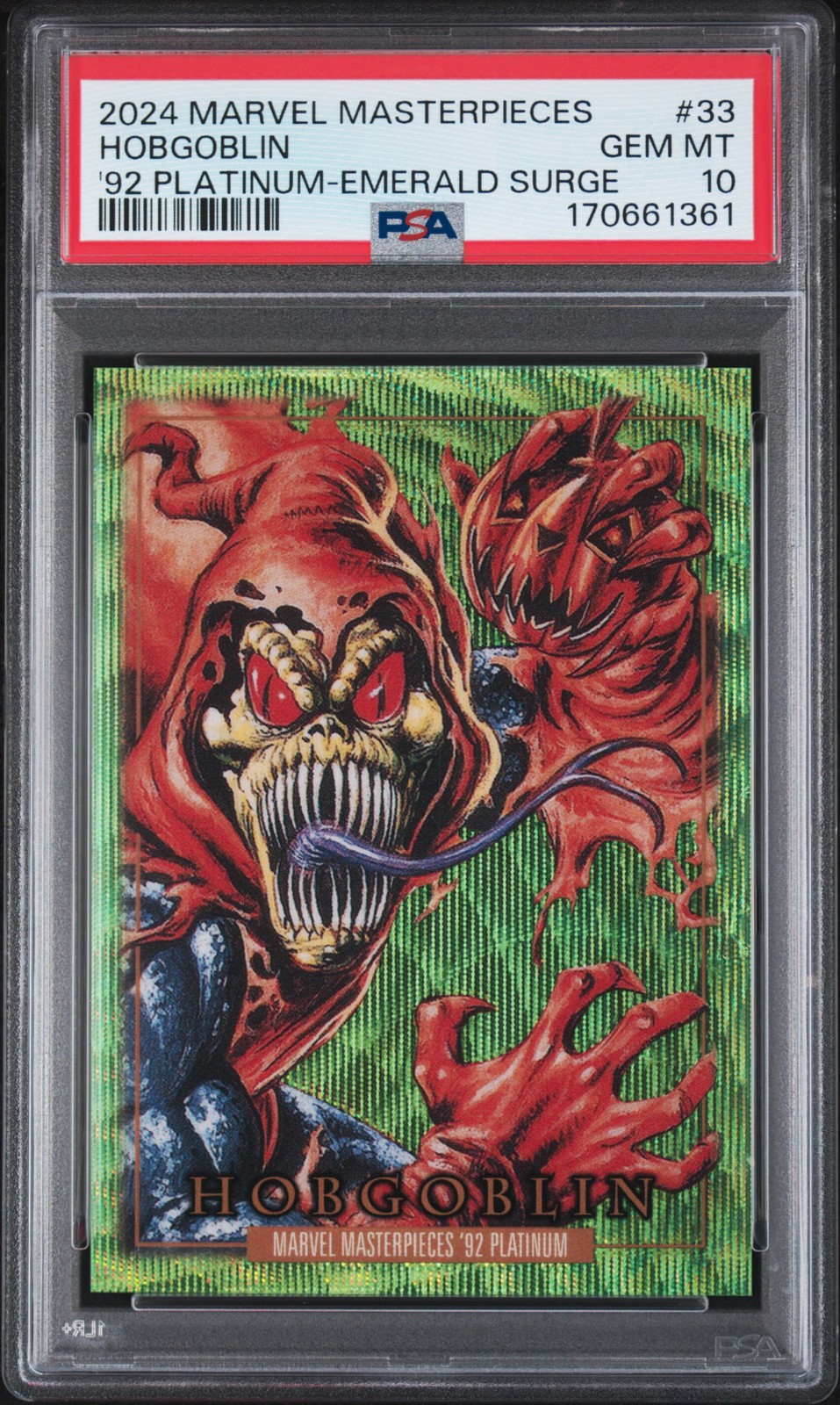2024 UD MARVEL MASTERPIECES '92 PLATINUM EMERALD SURGE #33 HOBGOBLIN 6/10 PSA 10