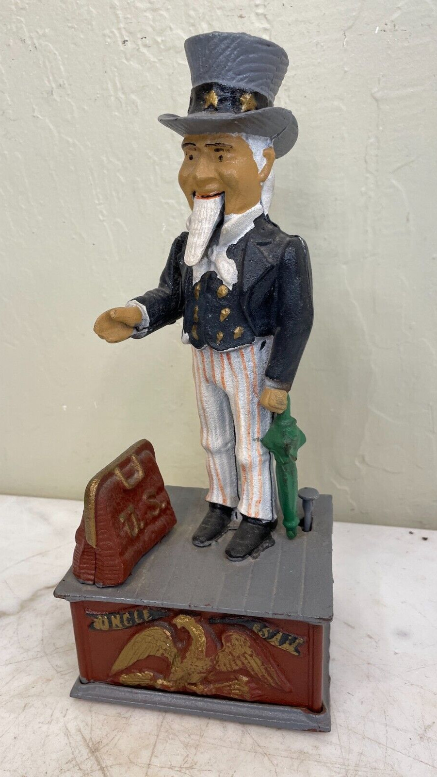 Mechanical Metal Coin Bank with Uncle Sam