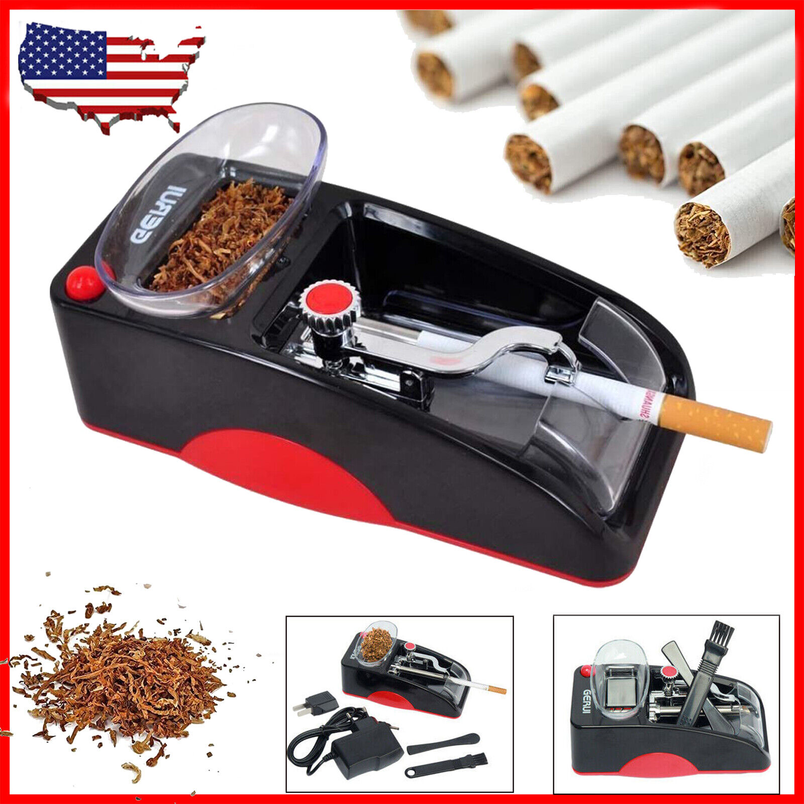 Cigarette Machine Automatic Electric Rolling Roller Tobacco Injector Maker RED 