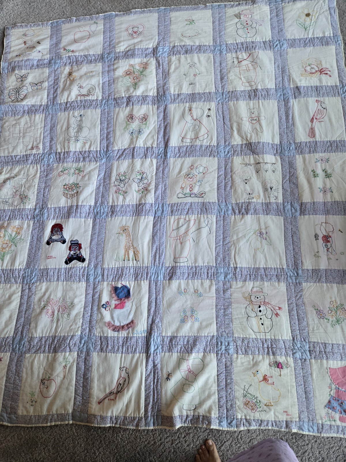 Vintage Friendship Quilt 1994 Embroidery 75" x 87" Hand Stitched Crafted Vintage Friendship Quilt 1994 Embroidery 75" x 87" Hand Stitched Crafted