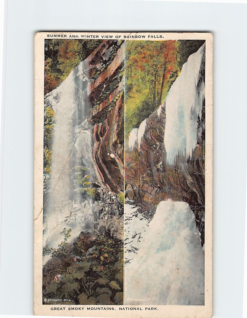 Postcard Summer & Winter View of Rainbow Falls Great Smoky Mountains Nat'l Park