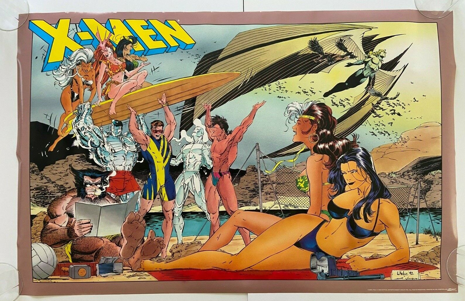 X-MEN Swimsuit Beach Vintage Poster 131 Whilce Art Marvel Comics 1993 NEVER HUNG