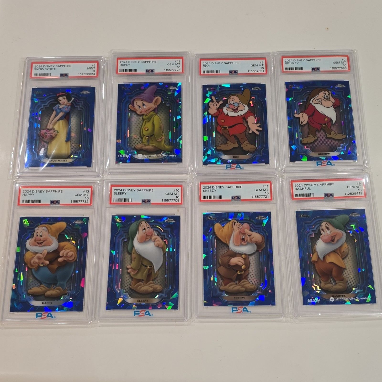 Topps 2024 Disney Sapphire PSA Graded 10-Card Lot Snow White & Dwarfs Lot Topps 2024 Disney Sapphire PSA Graded 10-Card Lot Snow White & Dwarfs Lot
