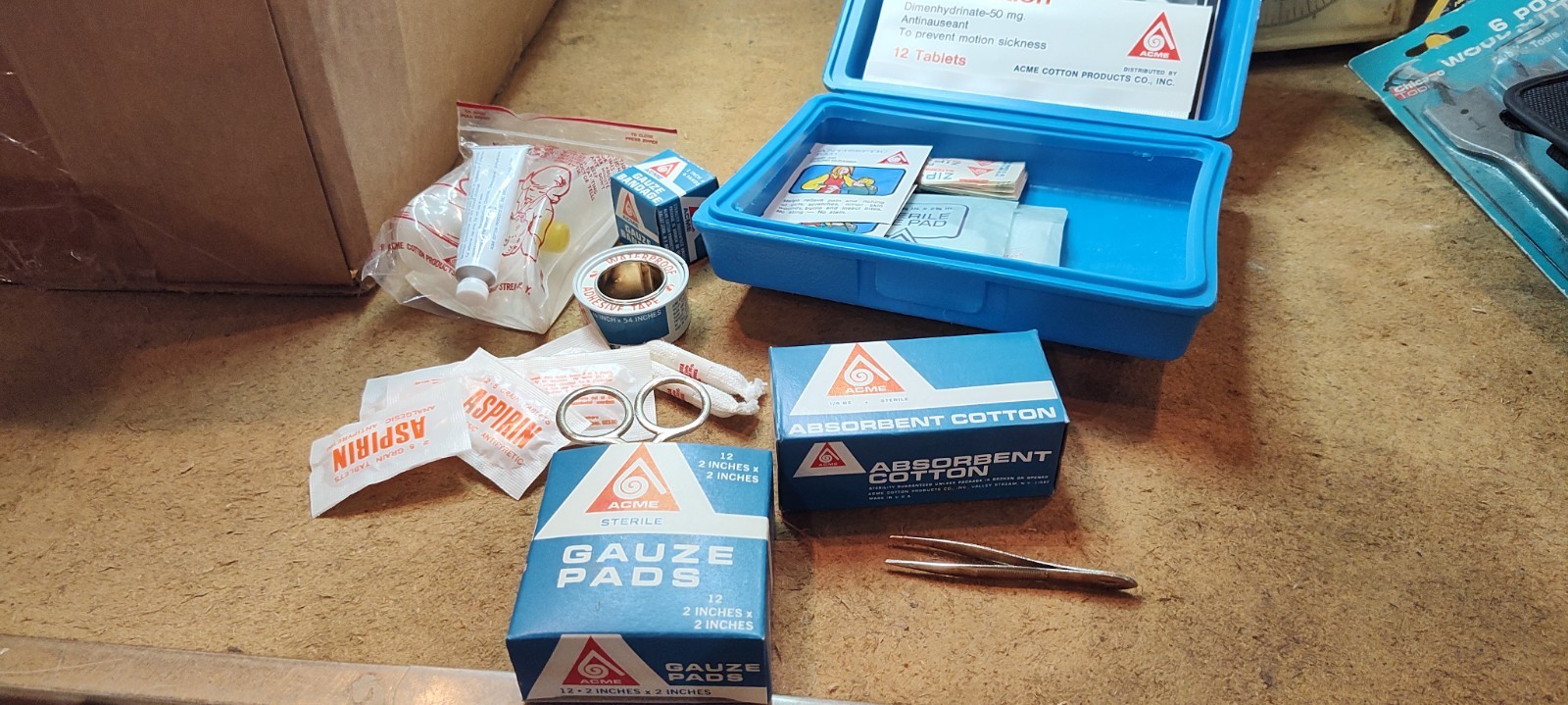 Vintage Acme "Marina" First Aid Kit Plastic Blue - With Contents Floats Vintage Acme "Marina" First Aid Kit Plastic Blue - With Contents Floats