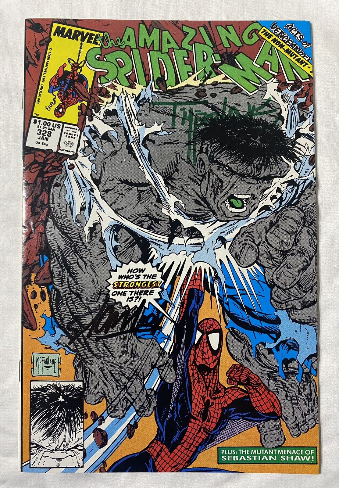 Amazing Spider-Man #328 Signed Stan Lee & Todd McFarlane VS Hulk Classic Cover