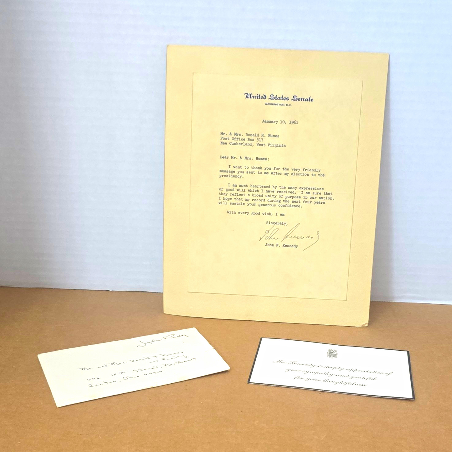 John F. Kennedy Signed United States Senate Letter & Cards, Original Autograph
