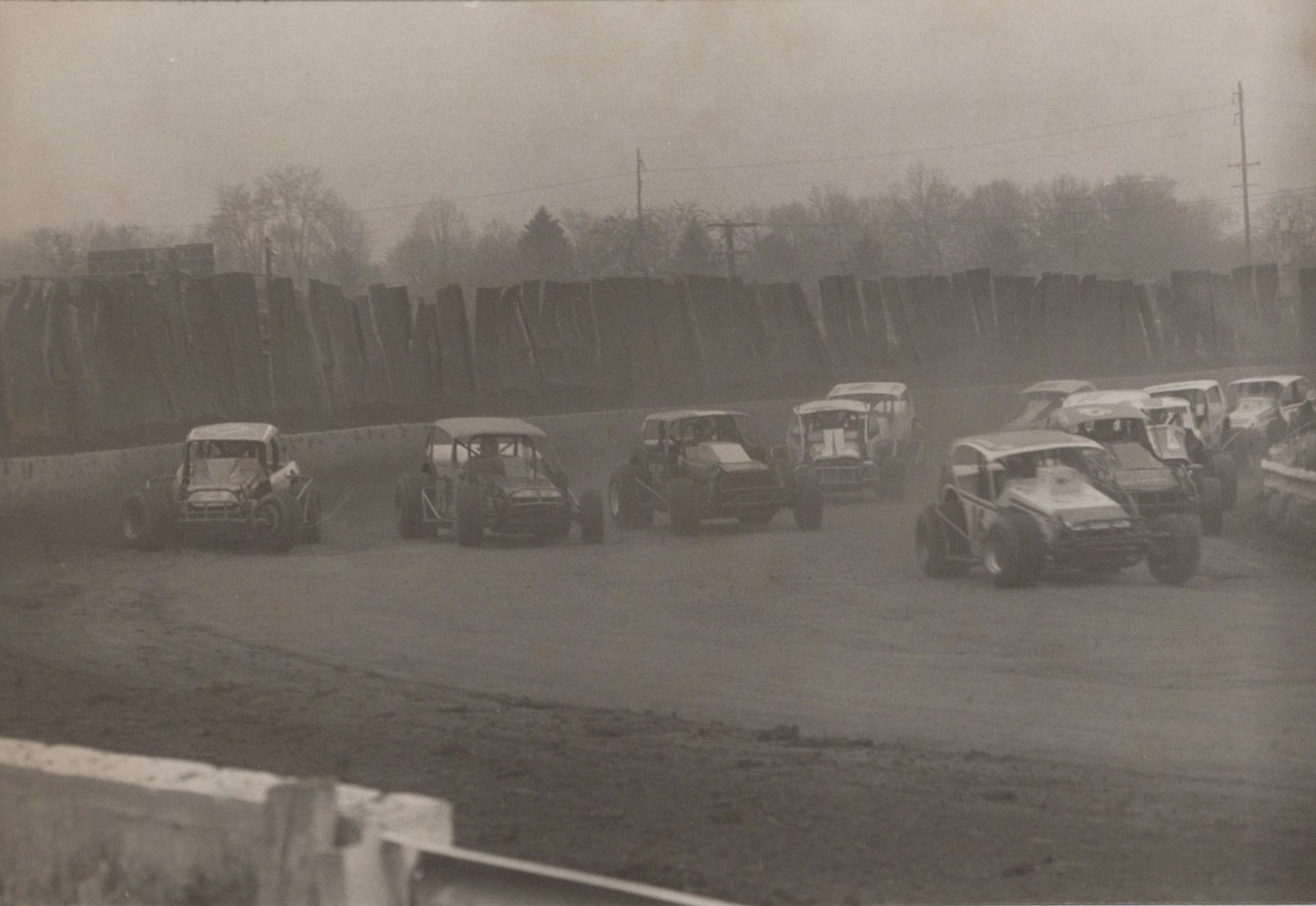 Jr Mikosz dirt modified Northeast 4-wide battle 1970 - Himes Estate Photo