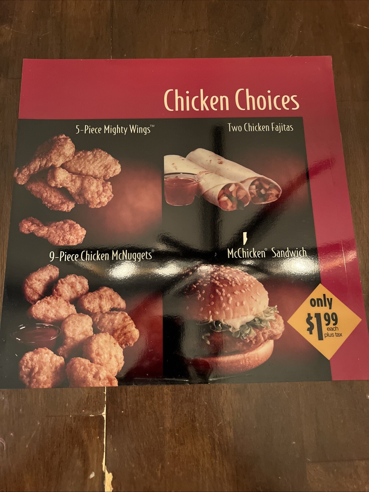 mcdonalds chicken choice combos translite sign poster 14x14
