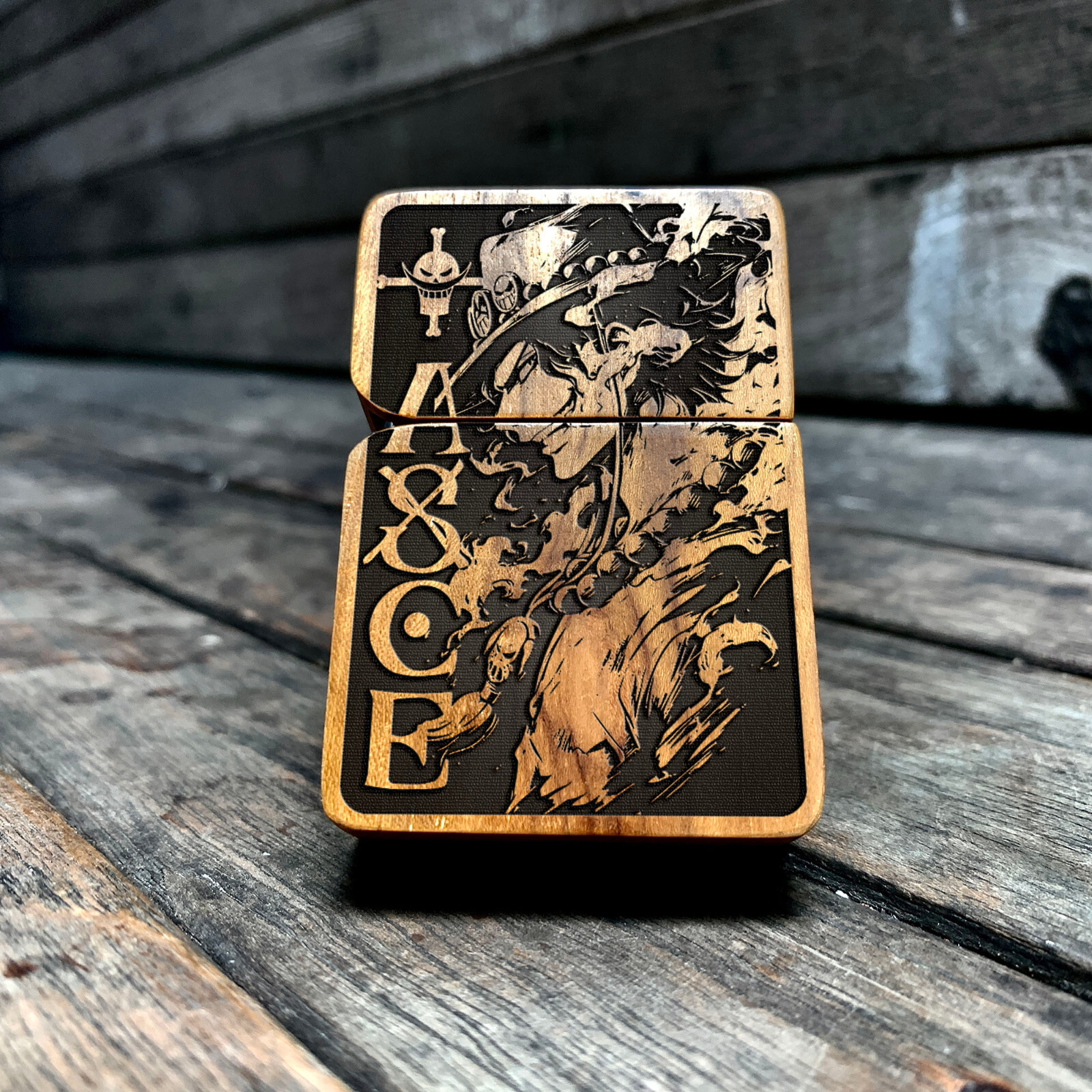 HANDMADE ENGRAVED LIGHTER - Ace One Piece Java Teakwood Lighter HANDMADE ENGRAVED LIGHTER - Ace One Piece Java Teakwood Lighter