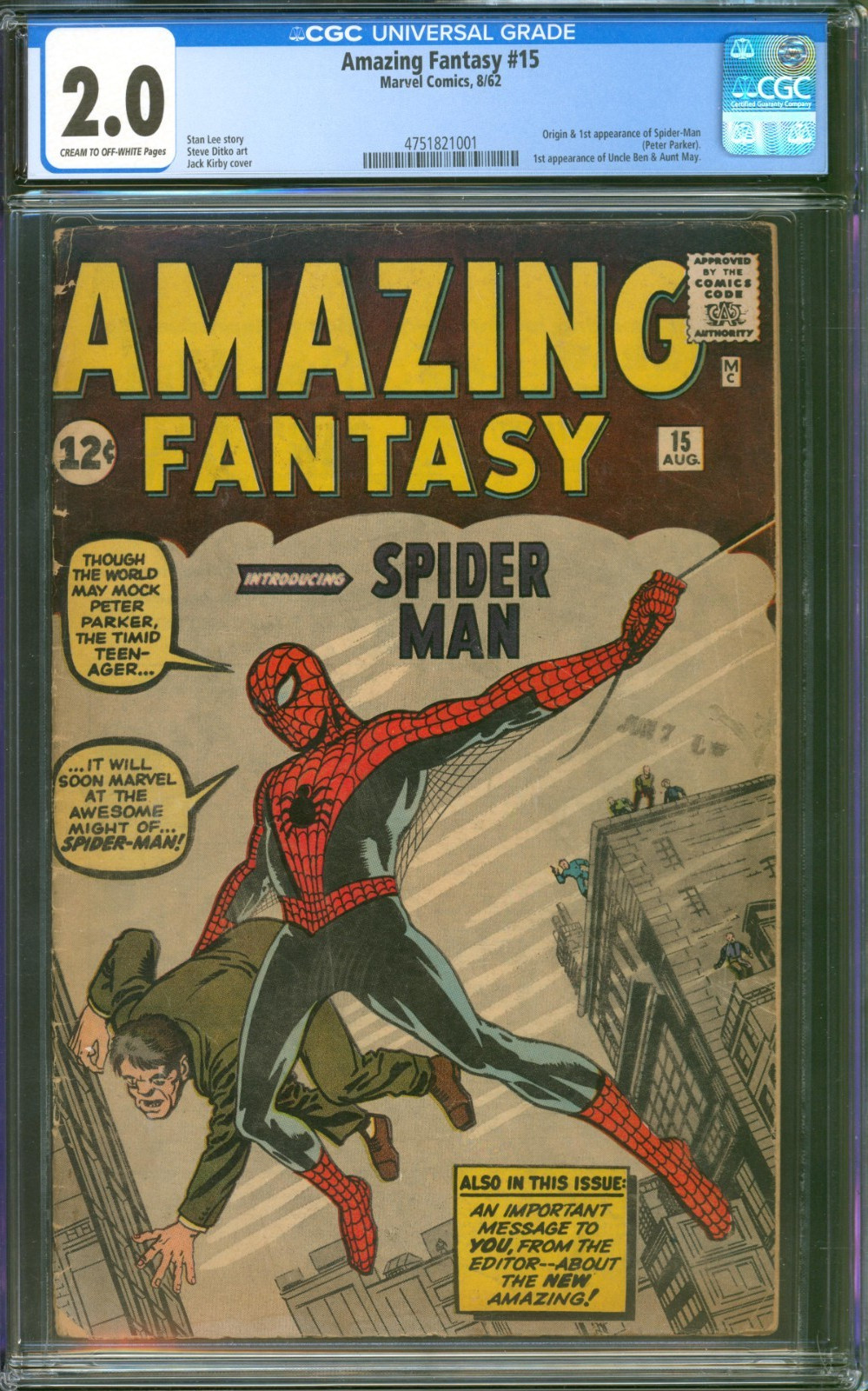 Amazing Fantasy #15 CGC 2.0 Marvel Comics 1962 1st Appearance of Spider-Man Amazing Fantasy #15 CGC 2.0 Marvel Comics 1962 1st Appearance of Spider-Man