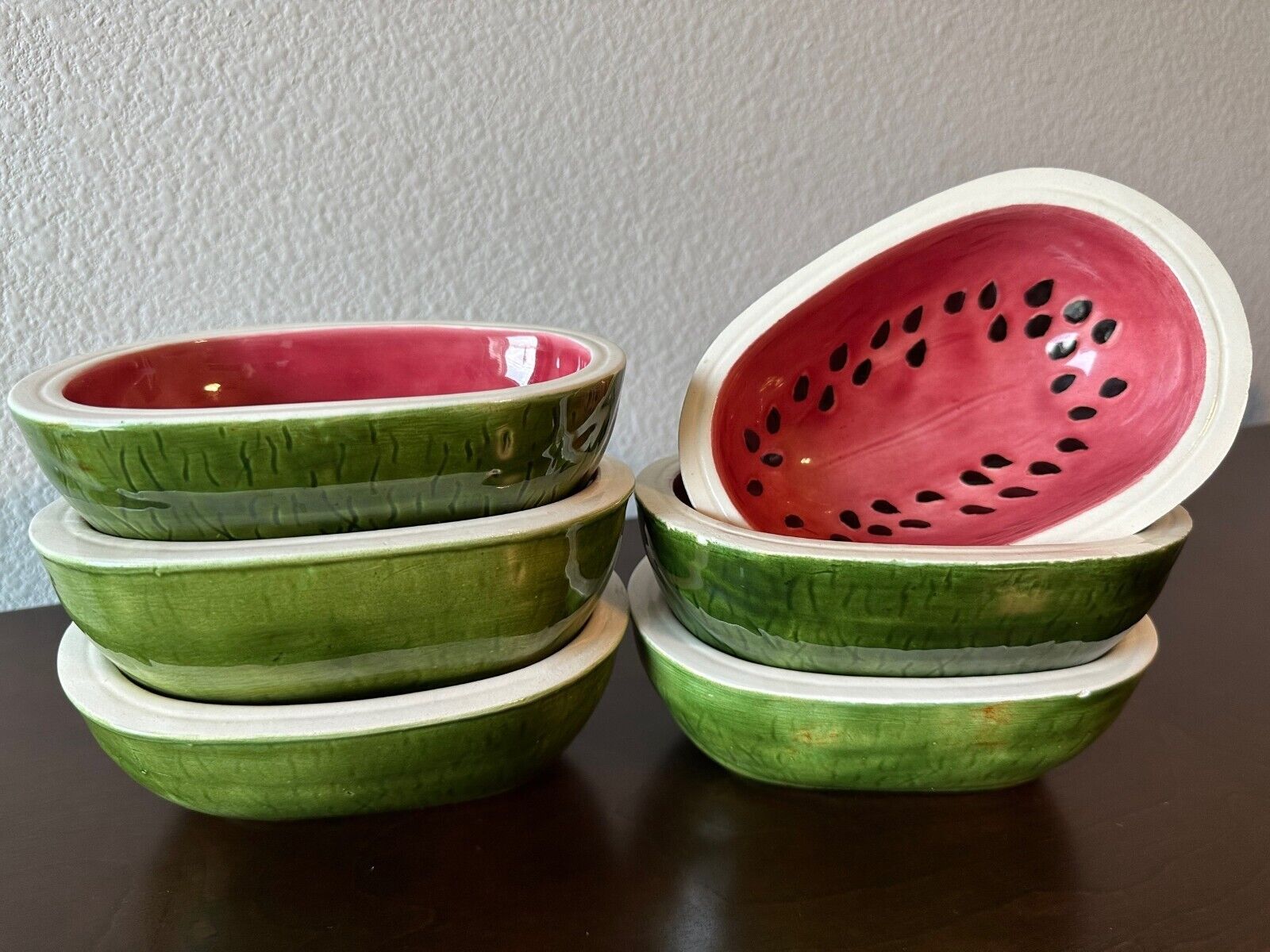 Set of 6 Vintage Watermelon Ceramic Bowls