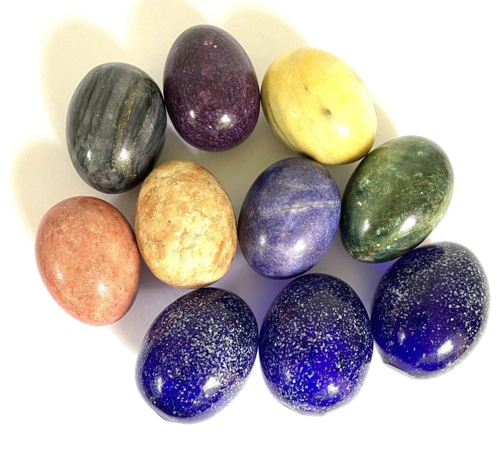 Lot of 10 Vintage Stone and Glass Eggs Décor Variety of Colors 2.5”