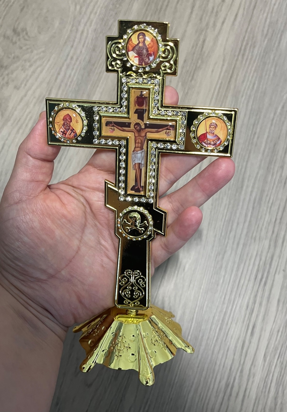 Large Byzantine Orthodox Icon Cross Crucifix 7.3” Golden Jesus Christ Eastern