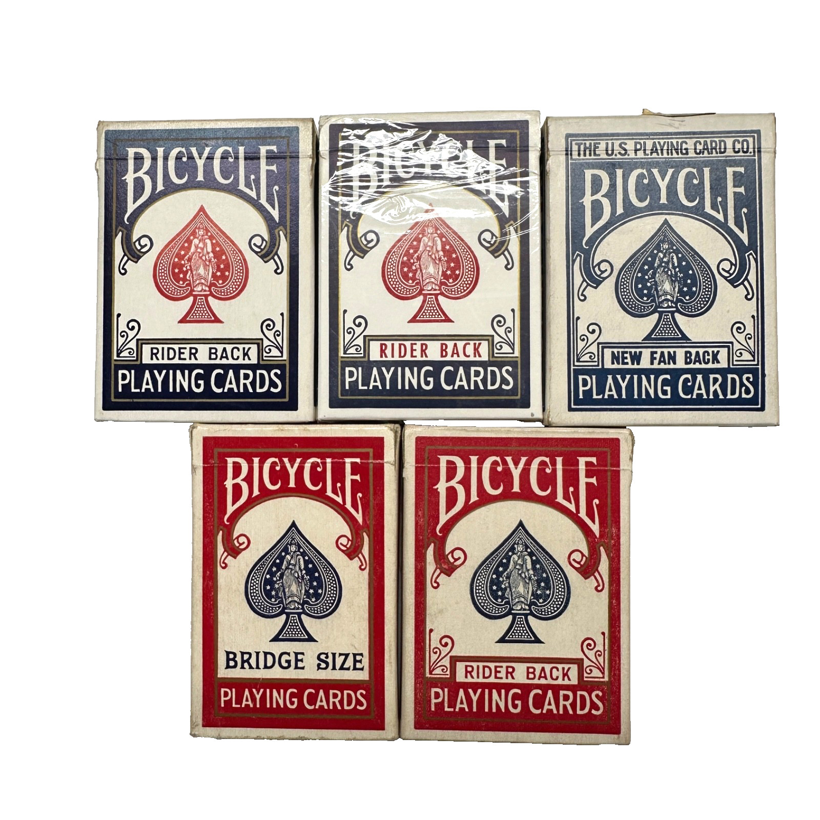 5 Vintage Bicycle Playing Card Decks 808 86 Rider New Fan Back Tax Stamps USPCC