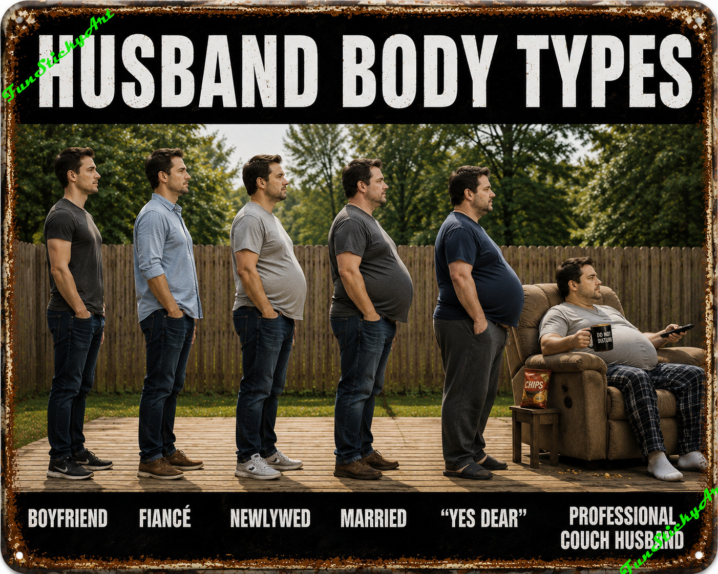 Funny Body Types Fridge Magnet – Rustic Humor Novelty Gift – Husband Body Type