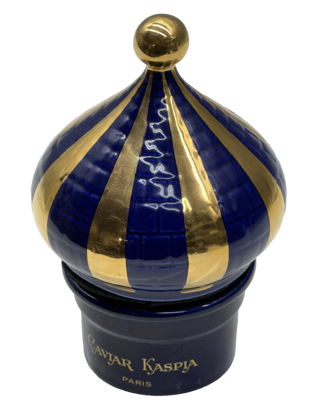 Vintage Caviar Kaspia Paris Cobalt Blue & Gold Porcelain Jar Server Fabergé Styl Vintage Caviar Kaspia Paris Cobalt Blue & Gold Porcelain Jar Server Fabergé Styl