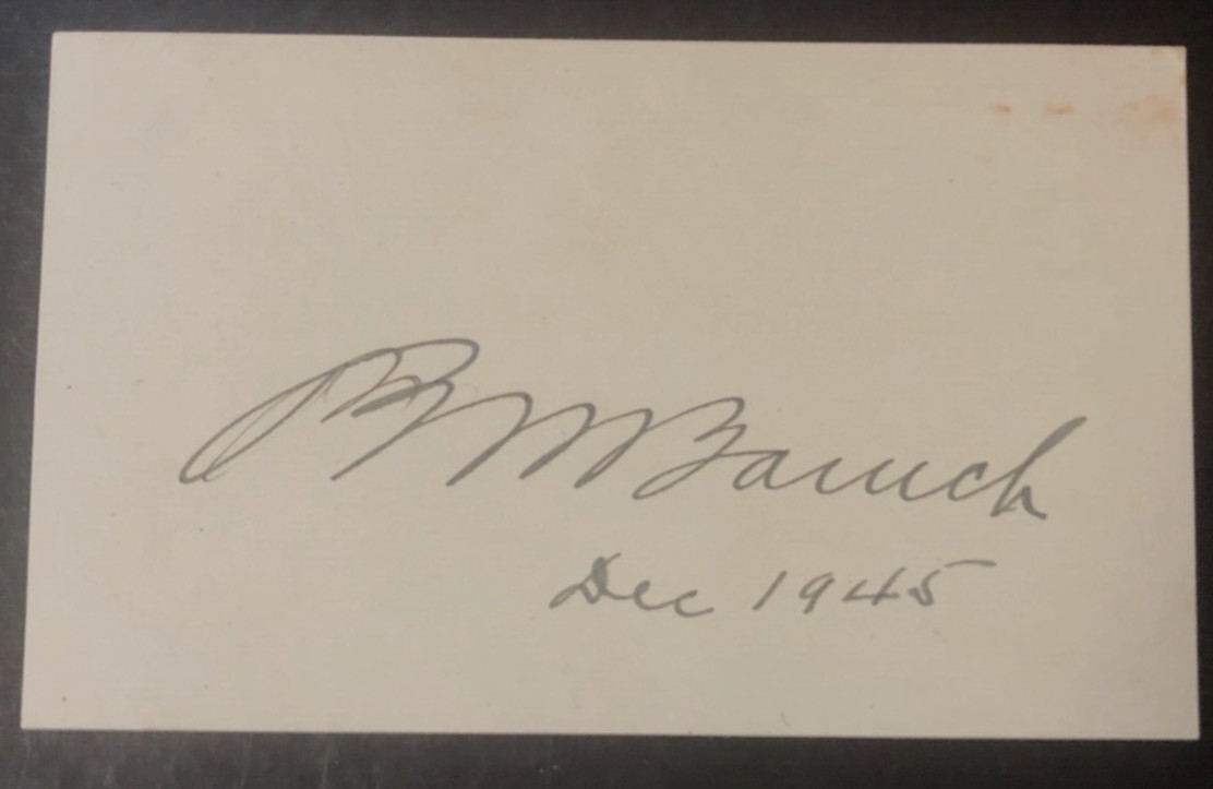 BERNARD M. BARUCH American Financier and Statesman Autographed Index Card *RARE*