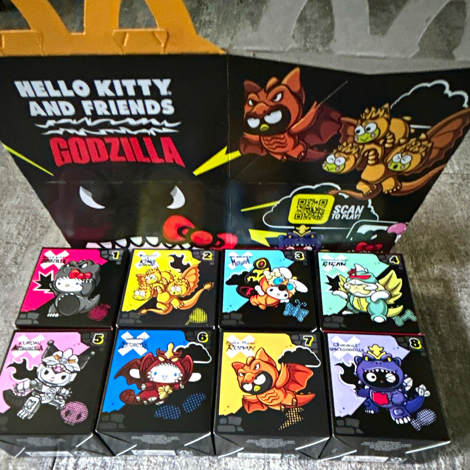 McDonald's Hello Kitty and Friends x Godzilla Set w/ Display Box🔥🔥🔥 McDonald's Hello Kitty and Friends x Godzilla Set w/ Display Box🔥🔥🔥