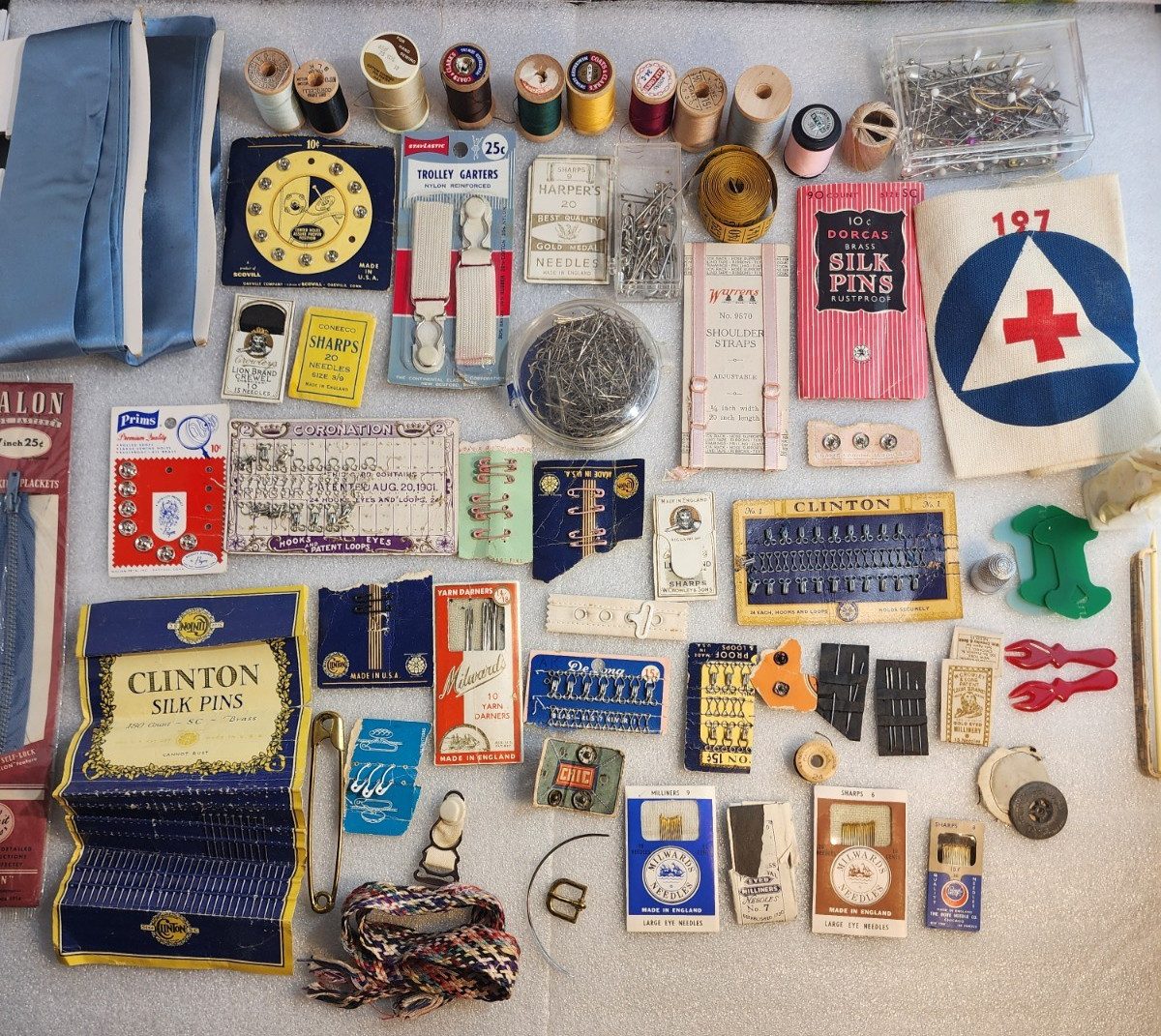 Vintage Sewing Notions Lot - Buttons, Snaps, Hooks, Needles, Zip, Etc. #1